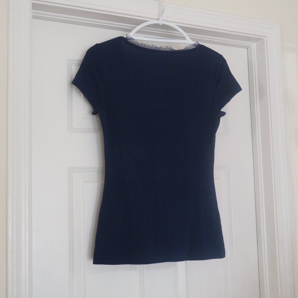 White House Black Market Bedazzled Blue Sequin Short Sleeve Sparkle Top Size XXS - Picture 3 of 8